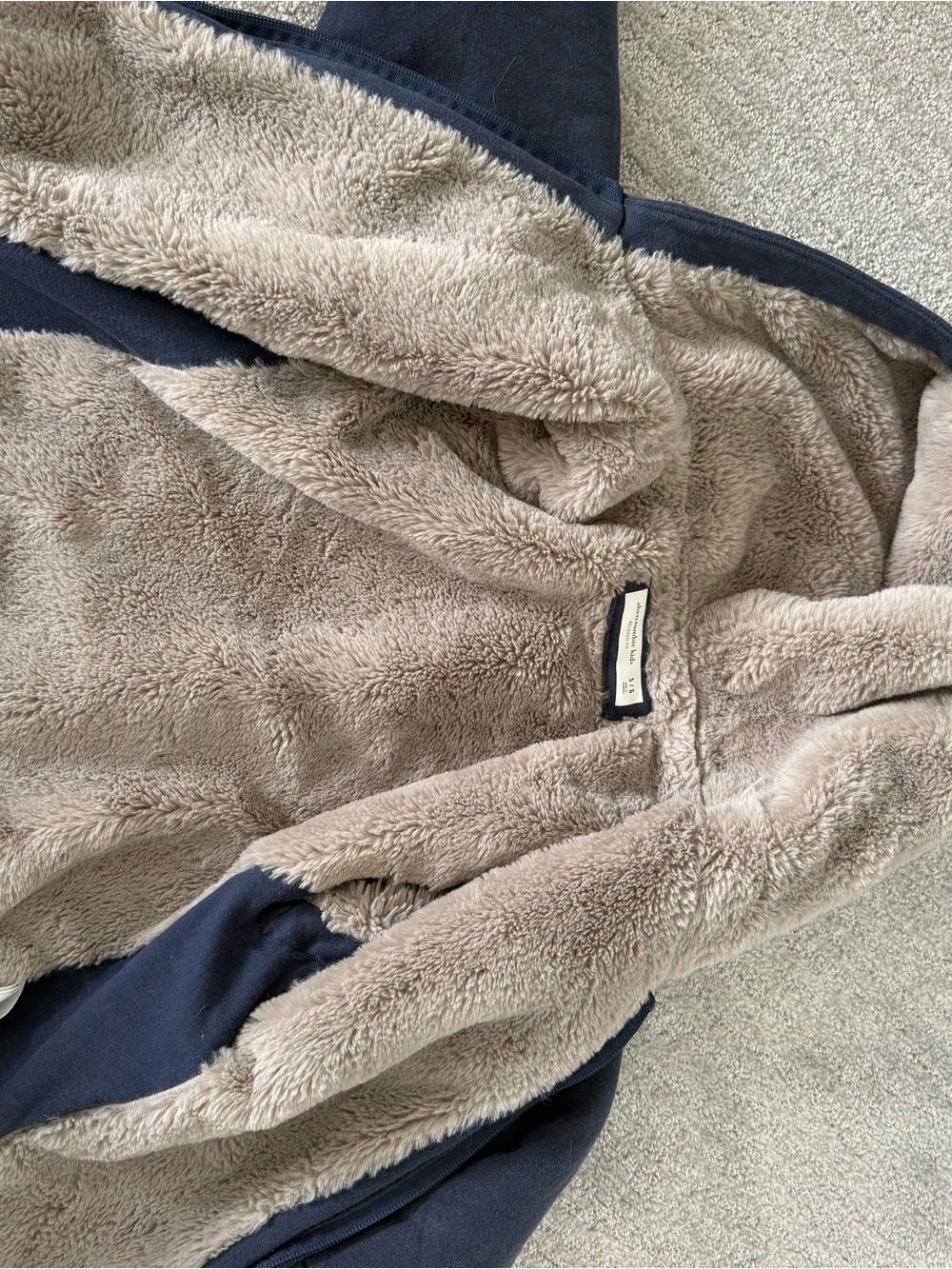 Kids Plush Lined Hooded Jacket - Navy & Taupe